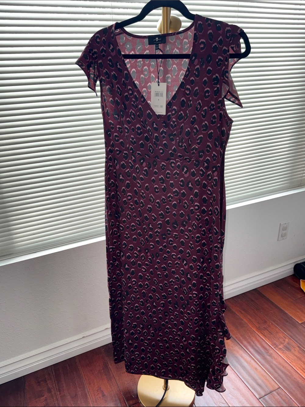 7 For All Mankind Burgundy Animal-Print Midi Dress